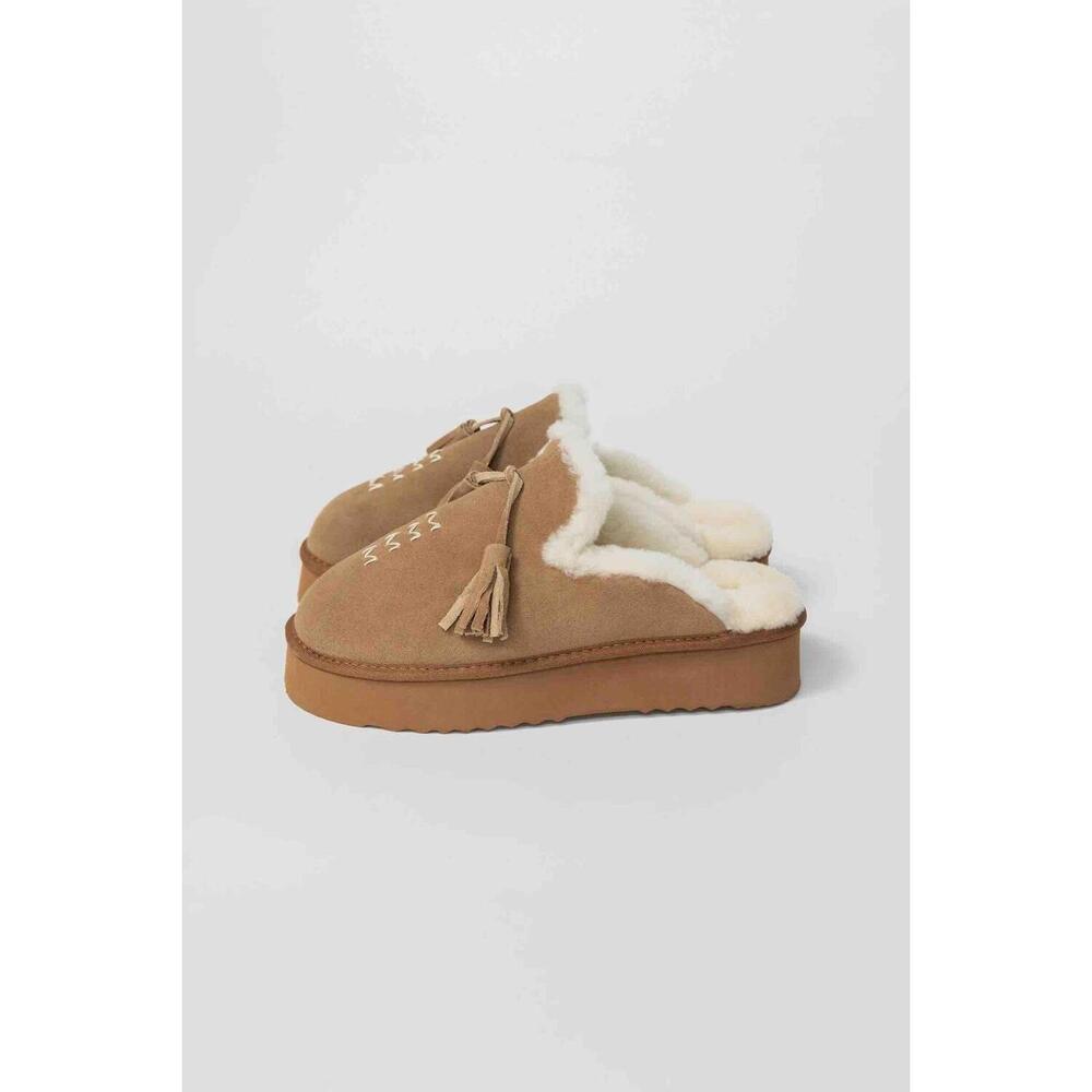 NEW MAX&MOI women's anita suede and sheepskin mules in camel